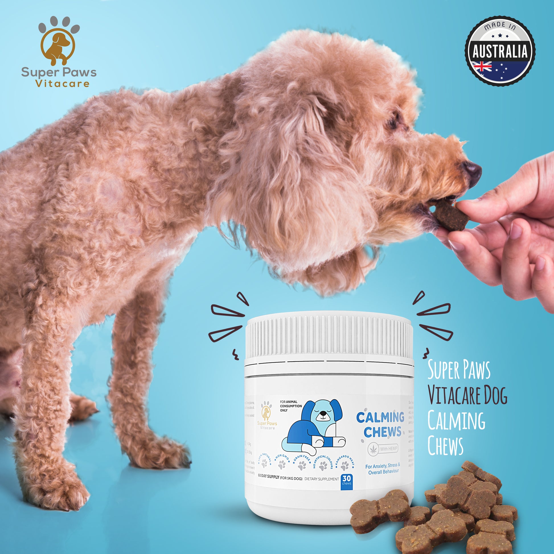 Stress & Anxiety Relief Chews with Hemp for Dogs by Super Paws Vitacare - Super Paws Vitacare