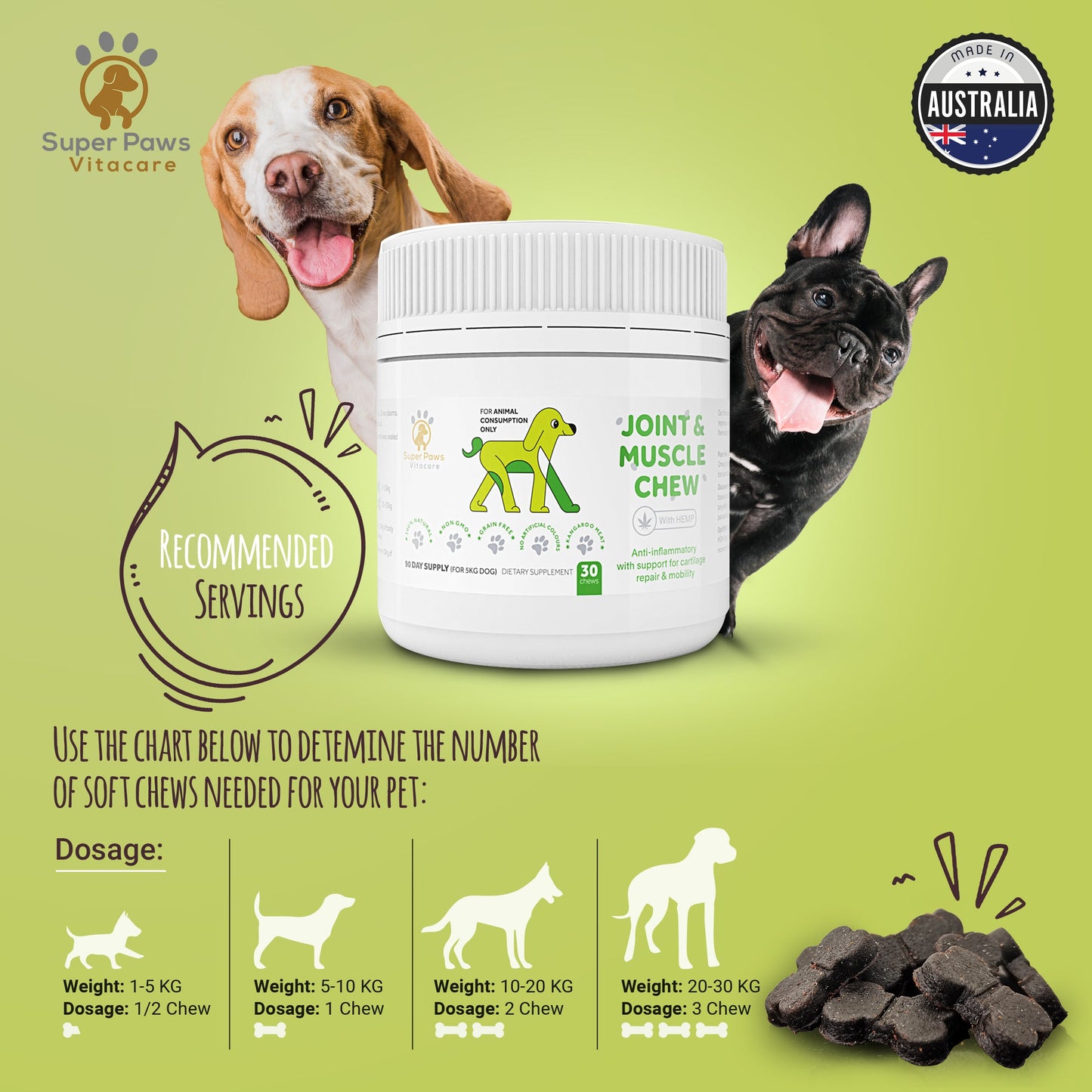 Joint & Muscle Support Chews with Hemp for Dogs by Super Paws Vitacare - Super Paws Vitacare