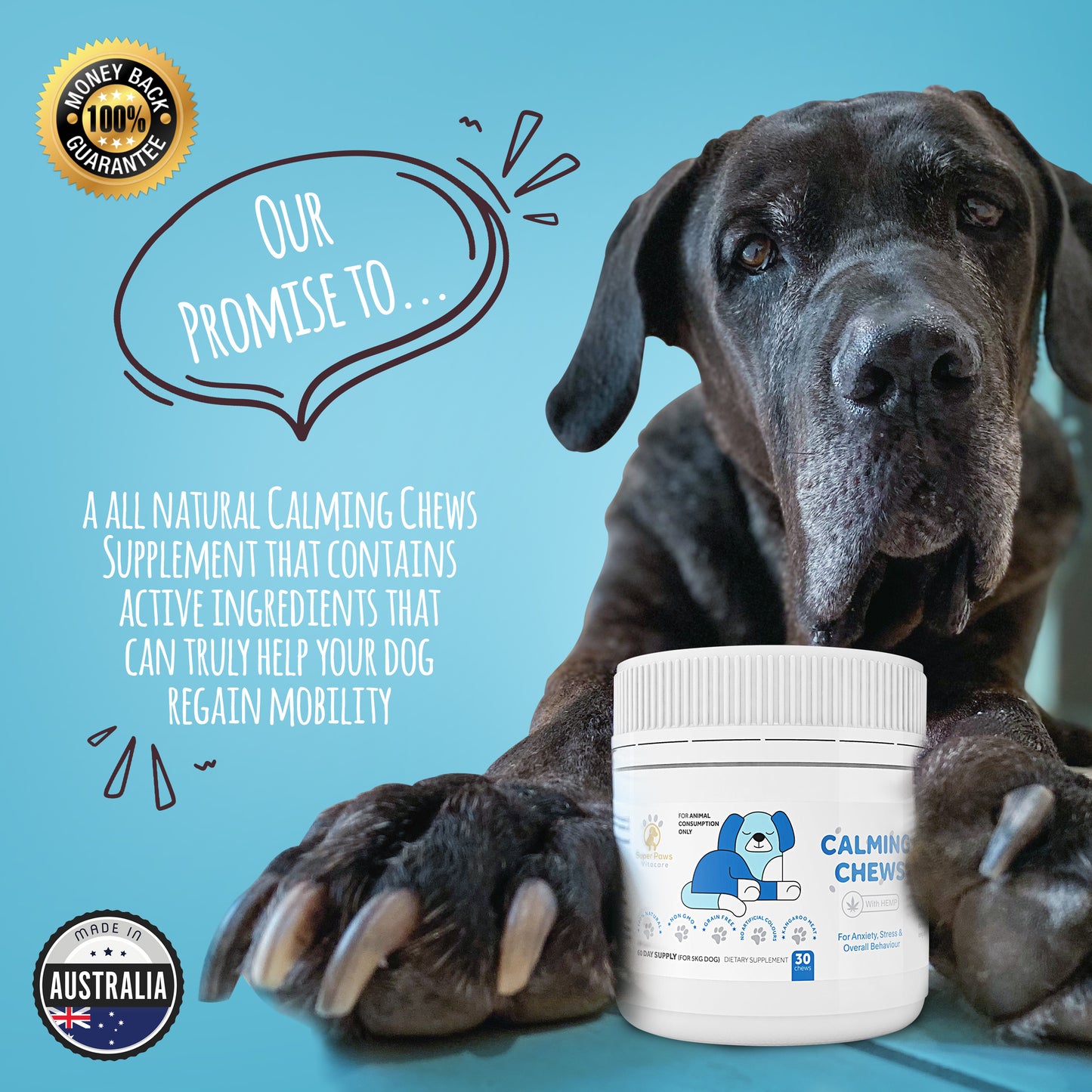 Stress & Anxiety Relief Chews with Hemp for Dogs by Super Paws Vitacare - Super Paws Vitacare